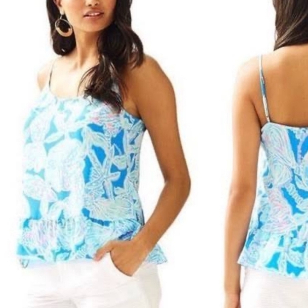 Lilly Pulitzer Into the Deep Bay Blue Peplum Tank (34) - Picture 7 of 8